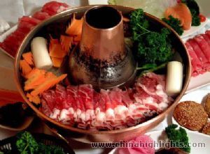 Hot pot dishes include thinly sliced meat, vegetables, mushrooms, seafood and egg dumplings etc.